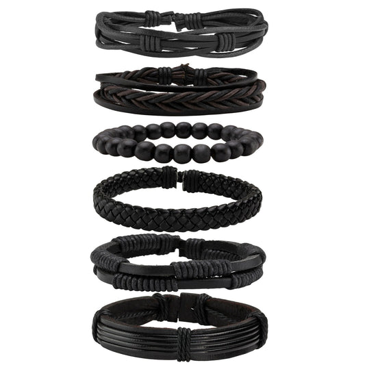 MILAKOO 6 Pcs Punk Braided Leather Bracelets for Men Women Cuff Wrap Wristbands Adjustable