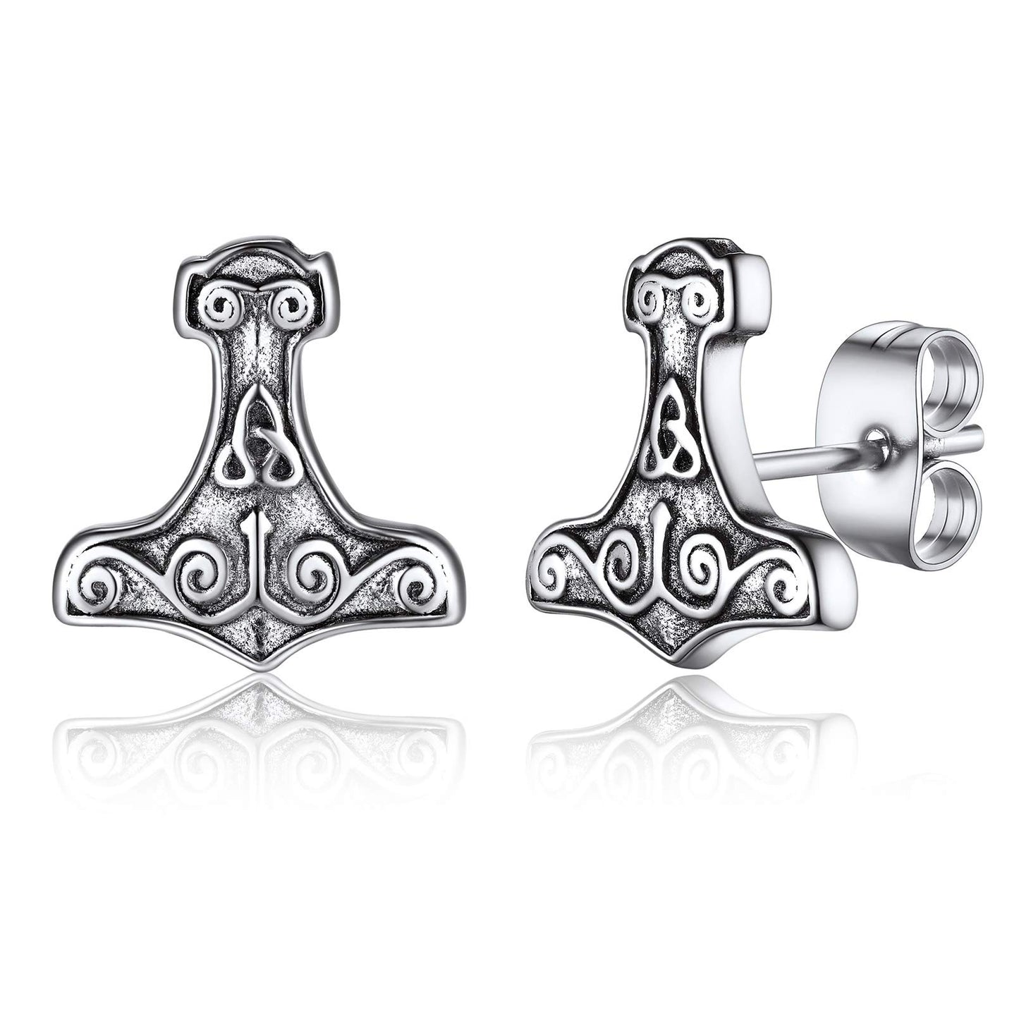 FaithHeart Norse Viking Jewelry Sterling Silver/Stainless Steel Stud Earrings Celtic Wolf/Thors Hammer Studs for Women Men