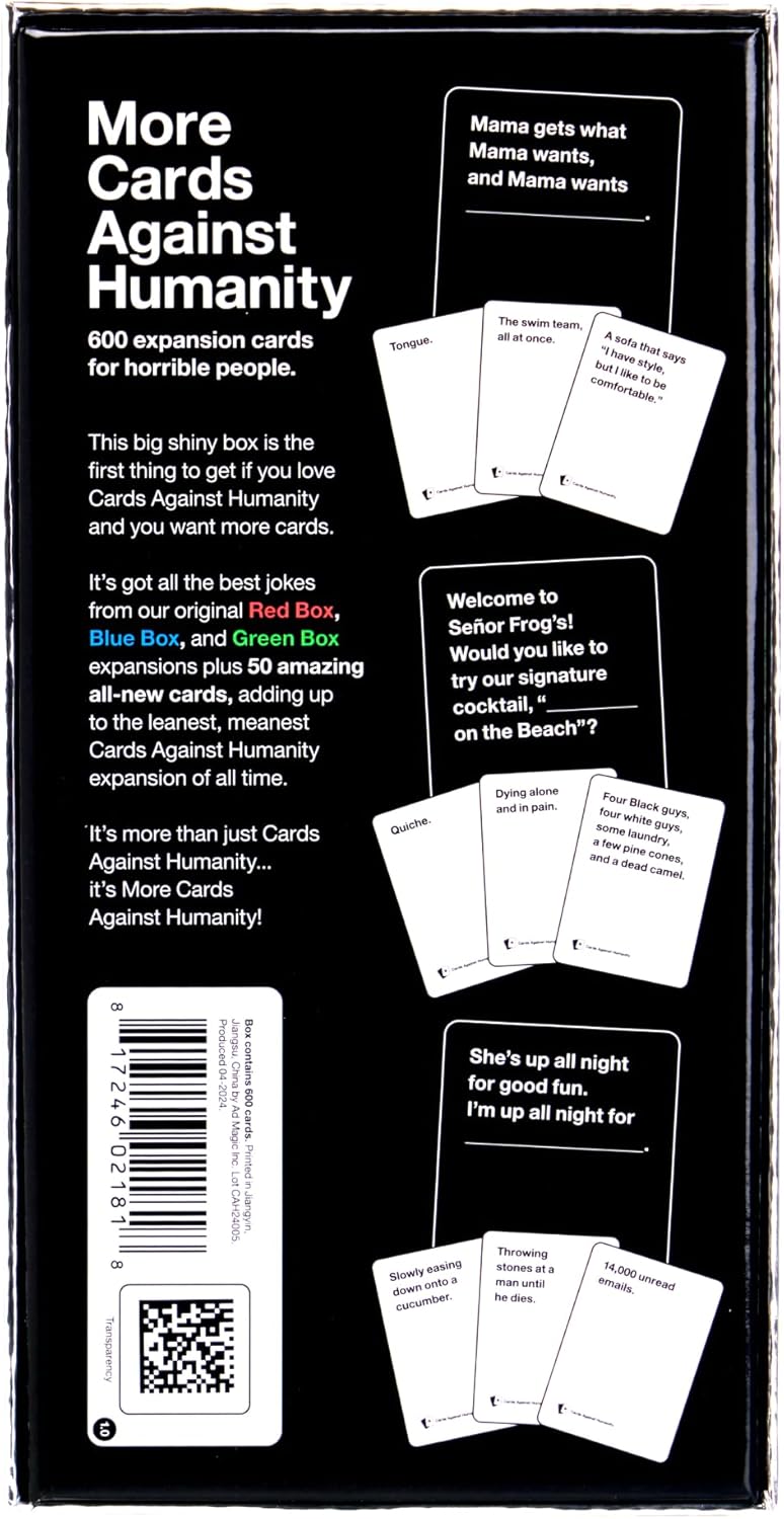 More Cards Against Humanity • 600-card Expansion • Includes The Best Cards from The Red Box, Blue Box, and Green Box