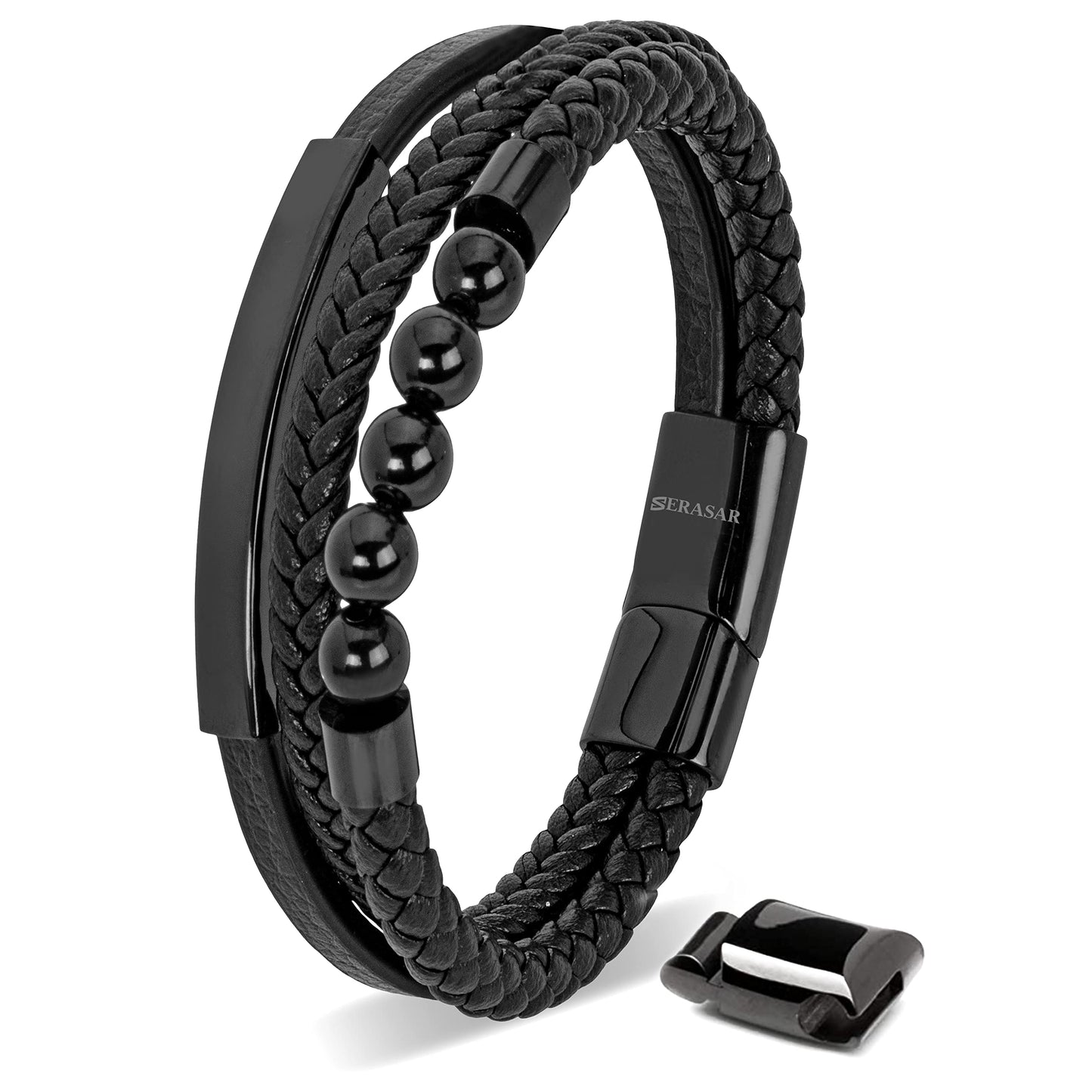 SERASAR Premium Leather Bracelet Men | Stainless Steel Magnetic Clasp | Three Colors | Jewelry Box Included