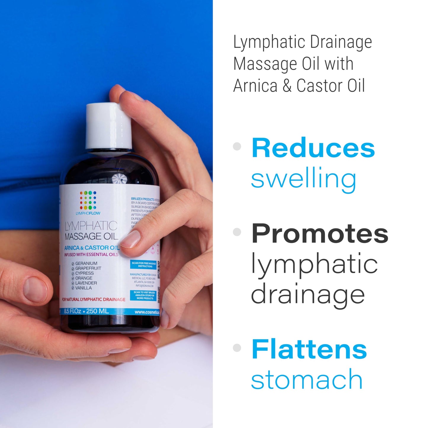 Lymphatic Drainage Massage Oil with Arnica Oil & Coconut for Post Surgery Recovery & Lymphatic Drainage Massager, Liposuction, 360 Lipo, BBL, After Tummy Tuck Surgery Items, Fibrosis Treatment, 8.5 Oz