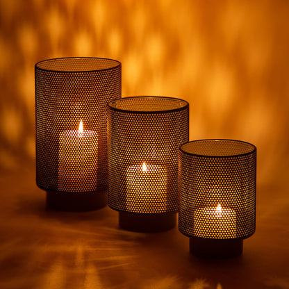Metal Candle Holders for Jar Candles Set of 3,Hurricane Candle Holder for Pillar Candles Votives,Black and Gold Vintage Candlesticks for Table Centerpiece Home Decor