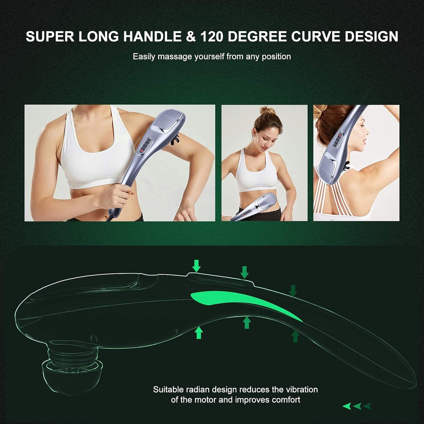 MEGAWISE Massager Handheld Deep Tissue Neck Back Massager for Shoulders, Waist, Legs, 3600 RPM Powerful Motor Electric Neck Massager with 5 Nodes & 5 Speeds, Knotty Muscle Relief