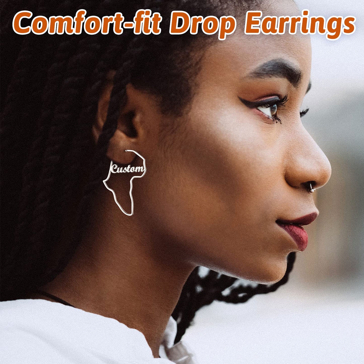 FaithHeart African Map Shaped Drop Earrings Stainless Steel/18K Gold Plated Statement Africa Jewelry Ear Charms for Women Teen Girls