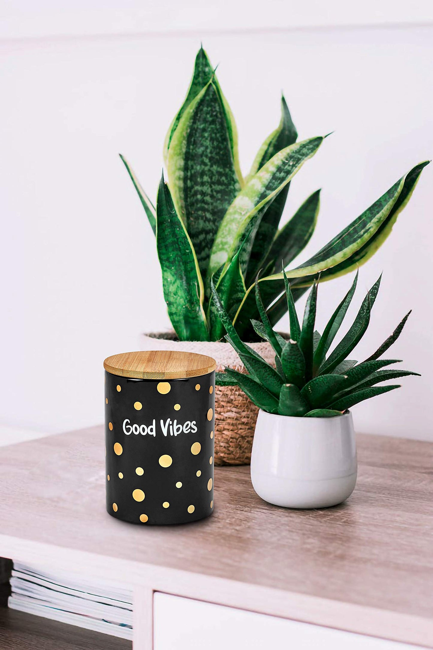 FASHIONCRAFT 88087 Canister Stash Jar, “Good Vibes” Novelty Stash Jar, Black