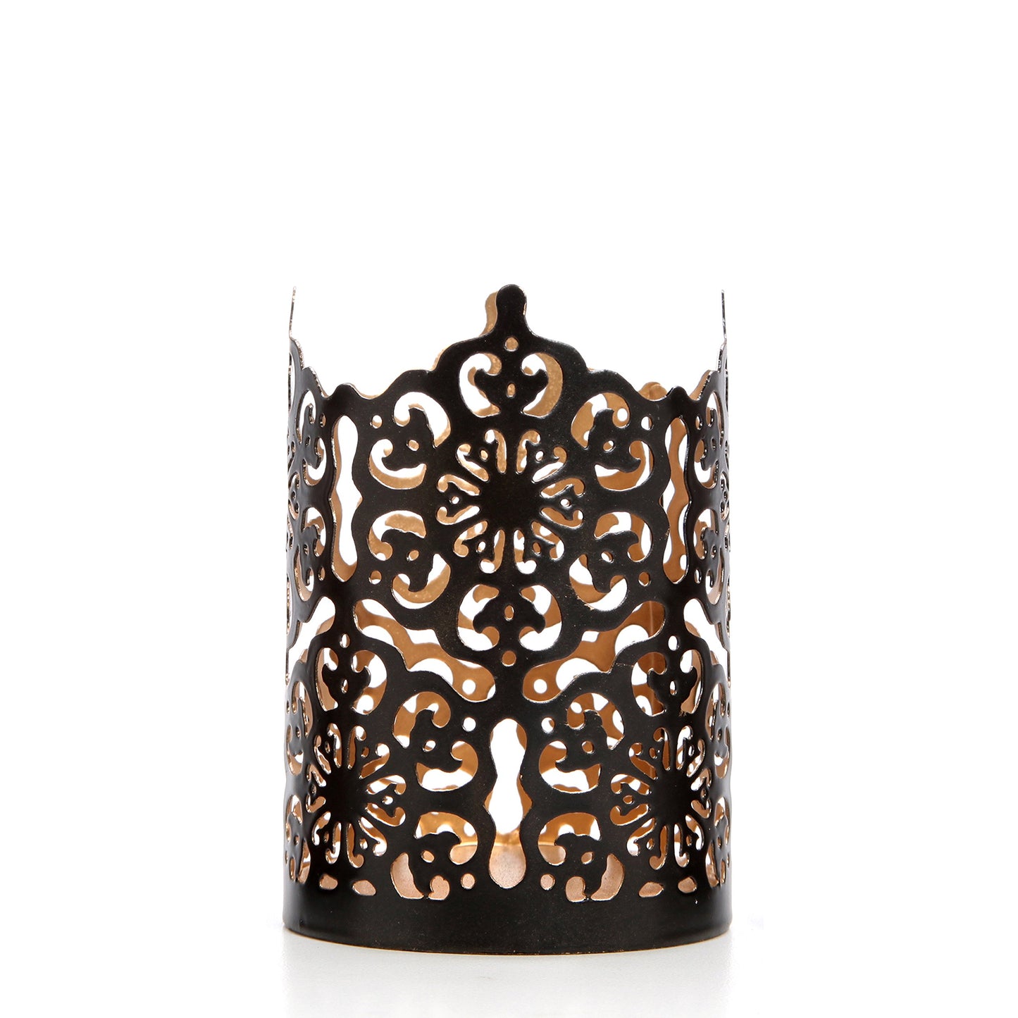 Hosley 4.5" High Black (Gold Inside) Metal Jar Holder Candle Sleeve. Candle Holder, Votive, Tea Light Lanterns Use with Tealights. Ideal Gift for Weddings, Parties, Spa and Aromatherapy O6