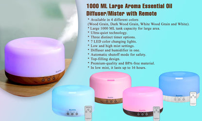 BlueHills Premium 2000 ML XL Essential Oil Diffuser Aromatherapy Humidifier for Large Room Home 40 Hour Run Huge Coverage Area 2 Liter Extra Large Capacity Diffuser Dark Wood Grain (E003)