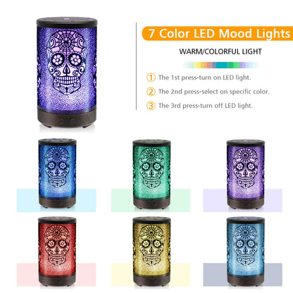Skull Essential Oil Diffuser, Daroma 100ml Metal Aromatherapy Ultrasonic Cool Mist Humidifier Air Scent Home Office Gift, 7 Colors Changed LED Mood Light, Waterless Auto-Off