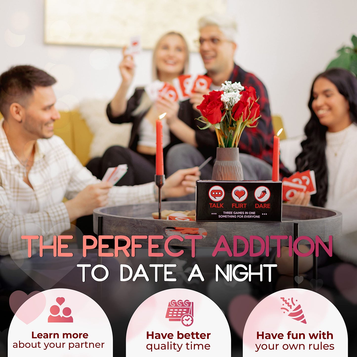 ARTAGIA Romantic Game for Couples - Date Night Ideas Girlfriend, Boyfriend, Newlywed, Wife or Husband. 3 Games in 1: Talk, Flirt, Dare. Reignite and Deepen Relationship with Your Partner.