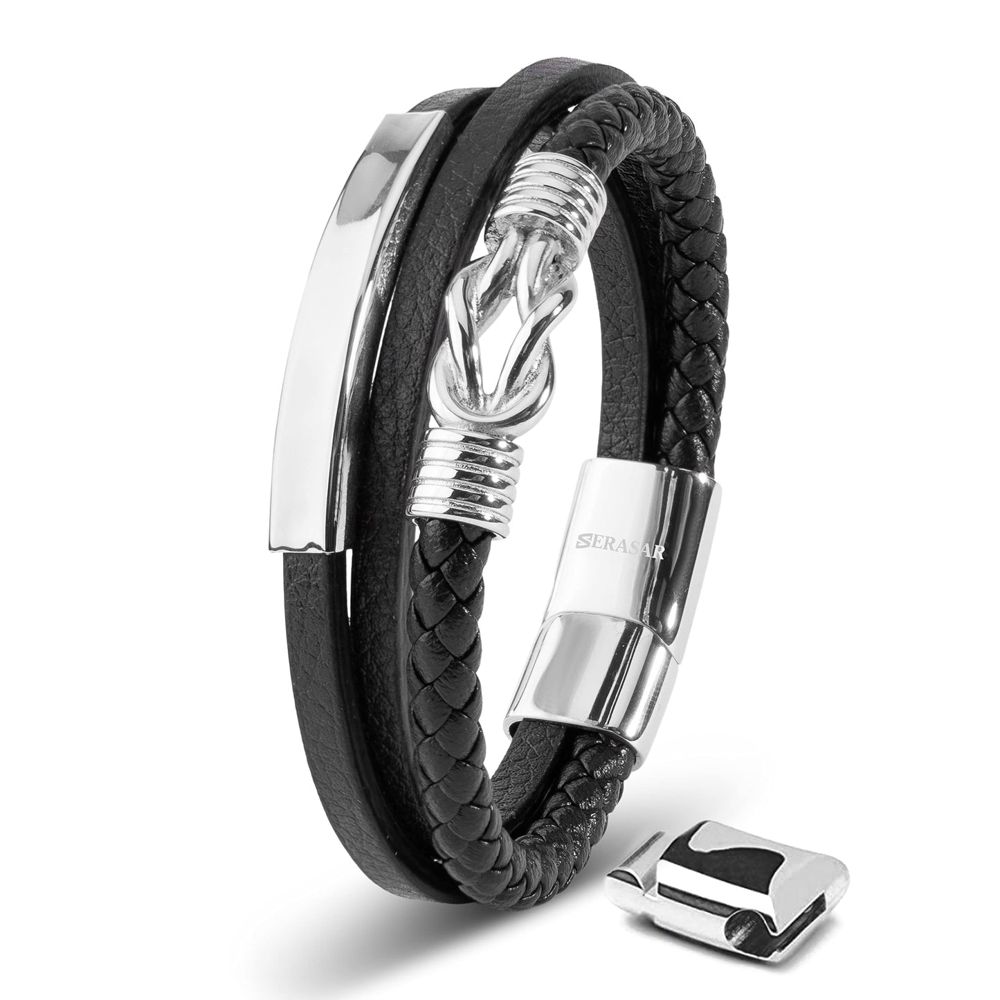 SERASAR Premium Leather Bracelet Men | Stainless Steel Magnetic Clasp | Three Colors | Jewelry Box Included