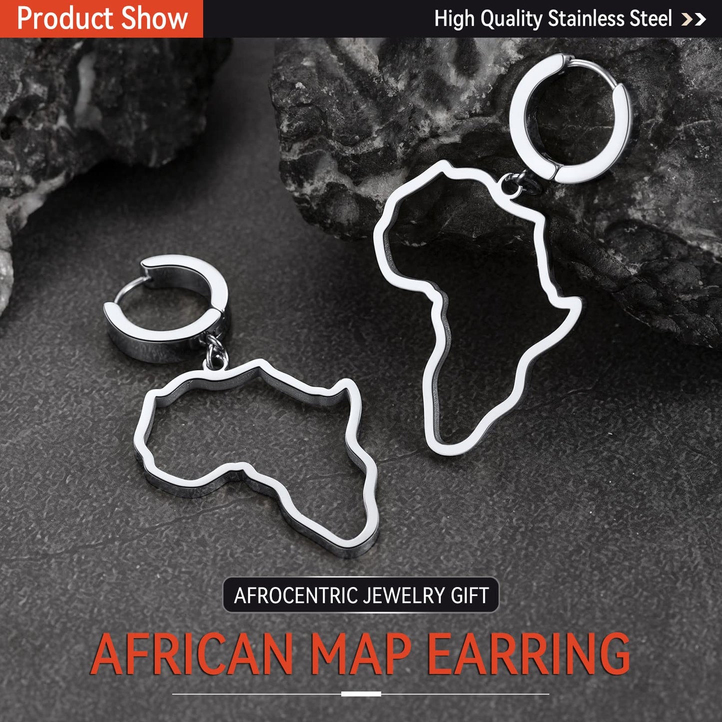 FaithHeart African Map Shaped Drop Earrings Stainless Steel/18K Gold Plated Statement Africa Jewelry Ear Charms for Women Teen Girls