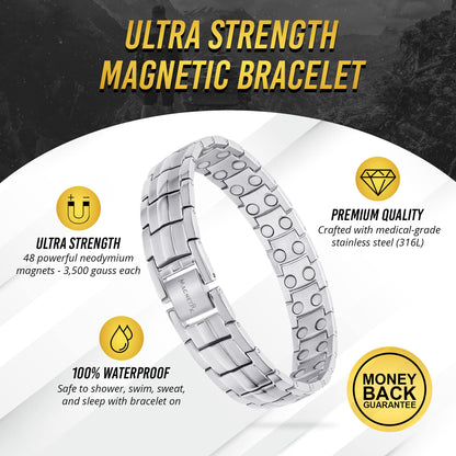 MagnetRX® Ultra Strength Magnetic Bracelet - Effective Stainless Steel Magnetic Bracelets for Men - Adjustable Bracelet Length with Sizing Tool for Perfect Fit (Black)