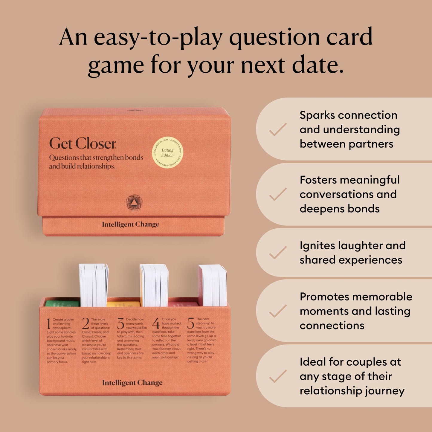 Intelligent Change Get Closer Conversation Cards for Couples, Intimacy Deck Card Game, Fun Date Night Ideas, 100 Icebreaker Couple Questions to Strengthen Bonds and Relationships