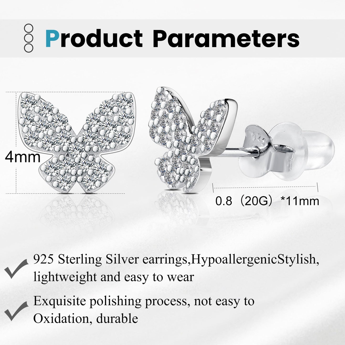 5 Pairs Stud Earrings Set, Hypoallergenic Cubic Zirconia 316L Earrings Stainless Steel CZ Earrings 3-8mm (Steel color)