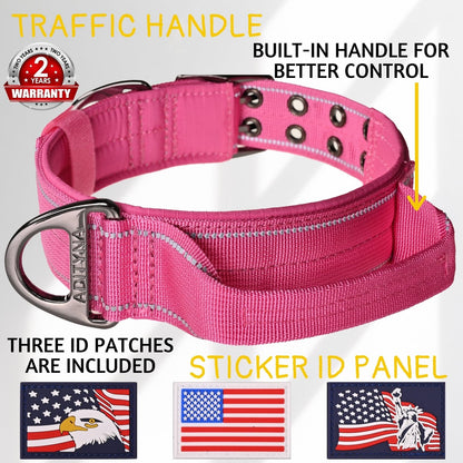 ADITYNA - Heavy Duty Dog Collar with Handle - Thick Dog Collar for Large Dogs - Wide, Reflective, Tactical, Soft Neoprene Padded - Perfect Dog Collar for Training and Walking