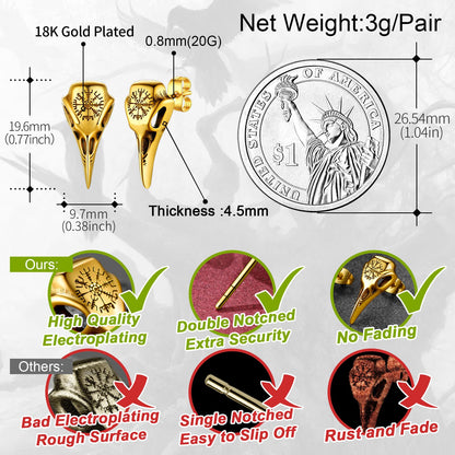 FaithHeart Raven Stud Earrings for Women Men, Stainless Steel Punk Gothic Norse Viking Crow Ear Studs with Delicate Gift Packaging