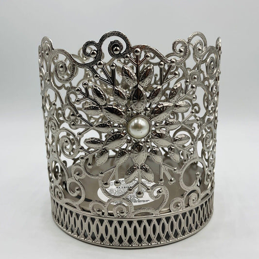 Bath & Body Works 3 Wick Candle Holder Sleeve Ornate Pearl Snowflake