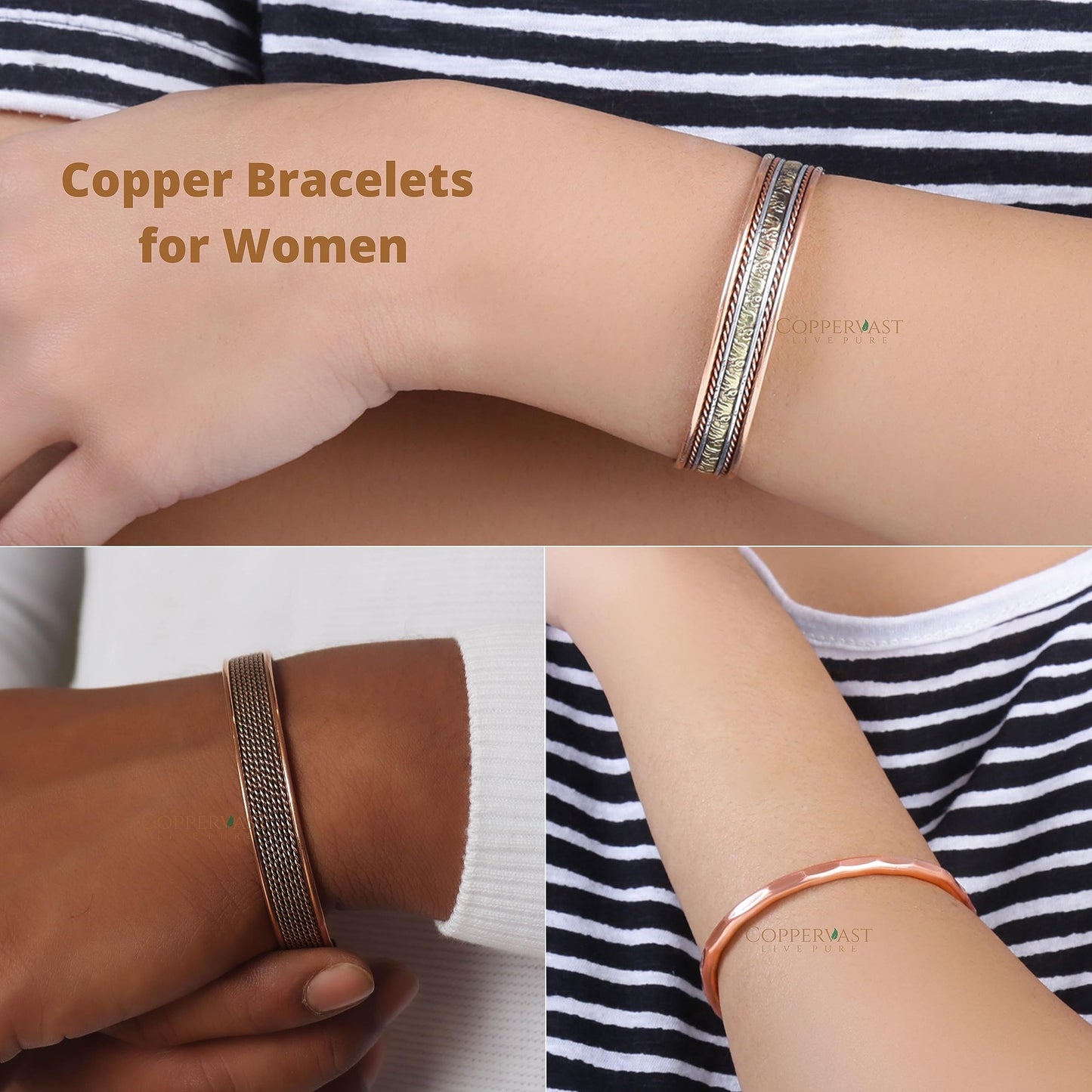 Copper Bracelets- for Men and Women| Set of 3 with Gift Bag |Handmade 100% Copper