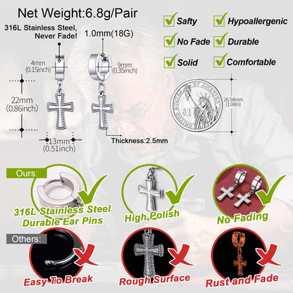 FaithHeart Huggie Hoop Earrings for Women-Stainless Steel/18K Gold Plated Dangling Drop Earring Ankh/Cross/Padlock/Italian Horn/Eye/Key Hoops Jewelry