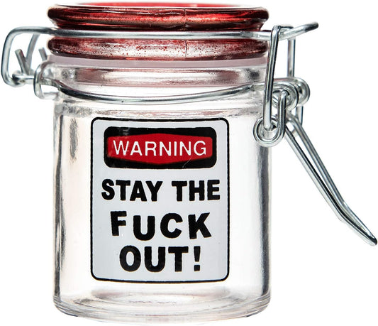 Airtight Glass Herb Stash Jar - Stay The F Out Warning Label Design, 1.5 Ounce, 2.5 Inches