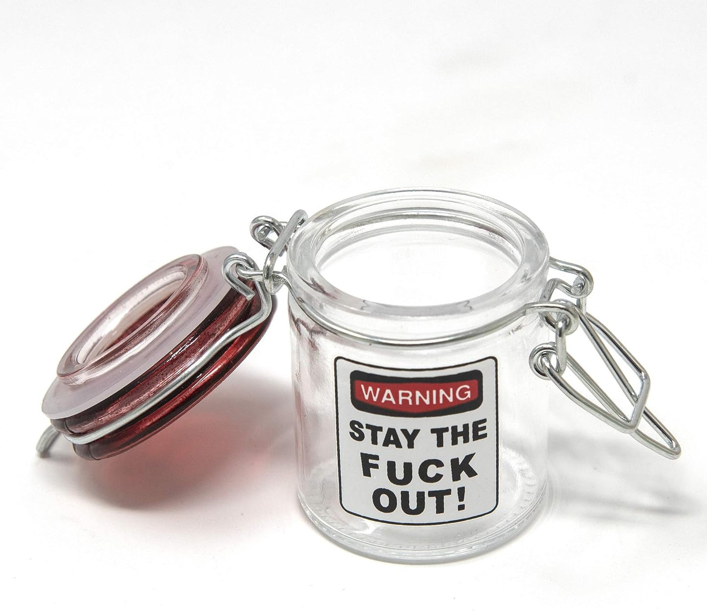 Airtight Glass Herb Stash Jar - Stay The F Out Warning Label Design, 1.5 Ounce, 2.5 Inches