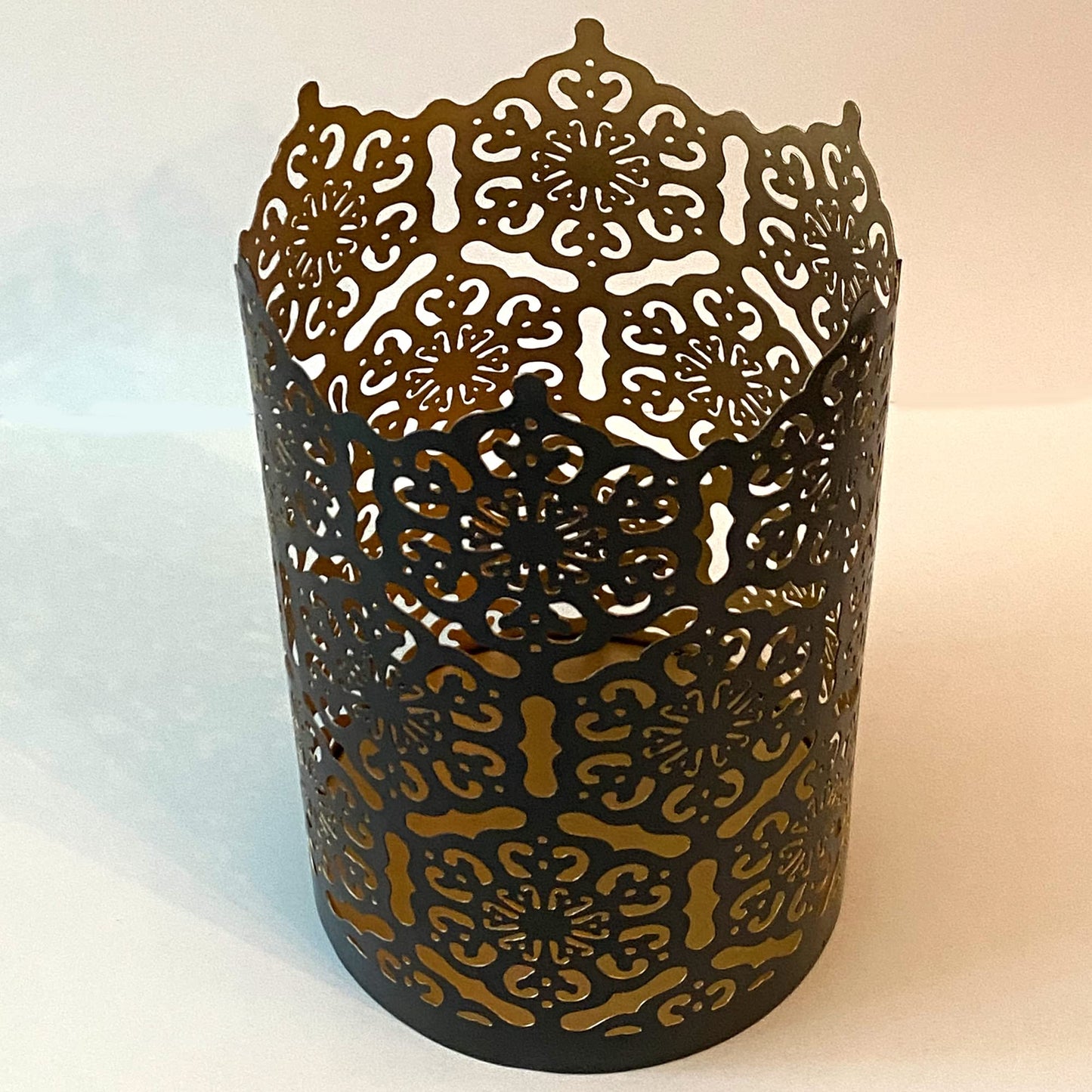 Hosley 4.5" High Black (Gold Inside) Metal Jar Holder Candle Sleeve. Candle Holder, Votive, Tea Light Lanterns Use with Tealights. Ideal Gift for Weddings, Parties, Spa and Aromatherapy O6