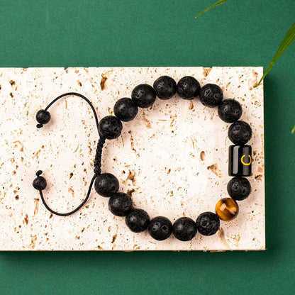 Initials Bracelets for Men Letter Link Handmade Natural Black Onyx Tiger Eye Stone Beads Braided Rope Meaningful Bracelet