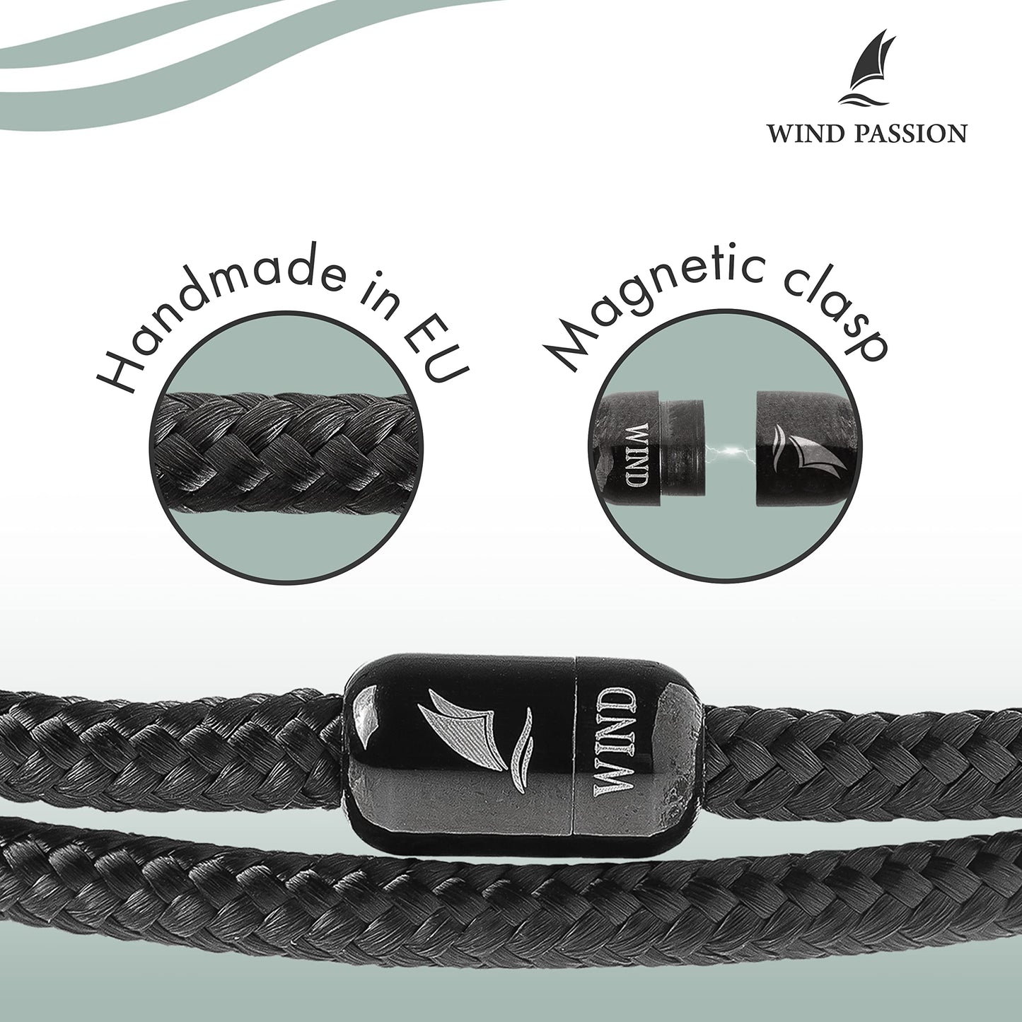 Wind Passion - Black Paracord Men’s Bracelet, Durable Rope Wristband for Men, Versatile Pulseras Para Hombres - Waterproof, Magnetic Clasp, Ideal for Outdoor & Fashion