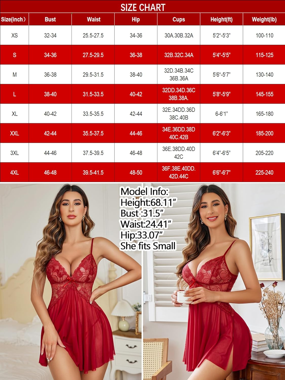 Avidlove Women Lace Lingerie Babydoll Sexy Chemise Exotic Nightgowns Bridal Nightdress