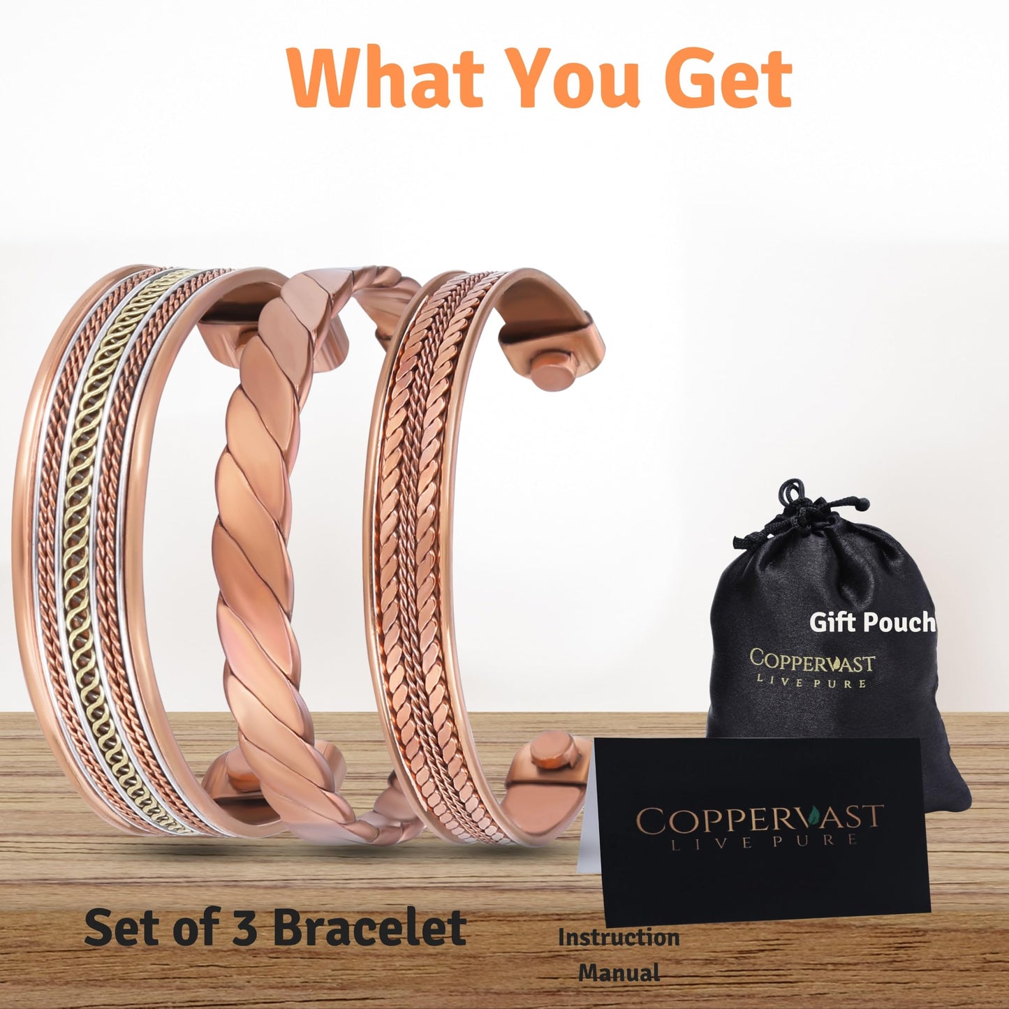 Copper Bracelets- for Men and Women| Set of 3 with Gift Bag |Handmade 100% Copper