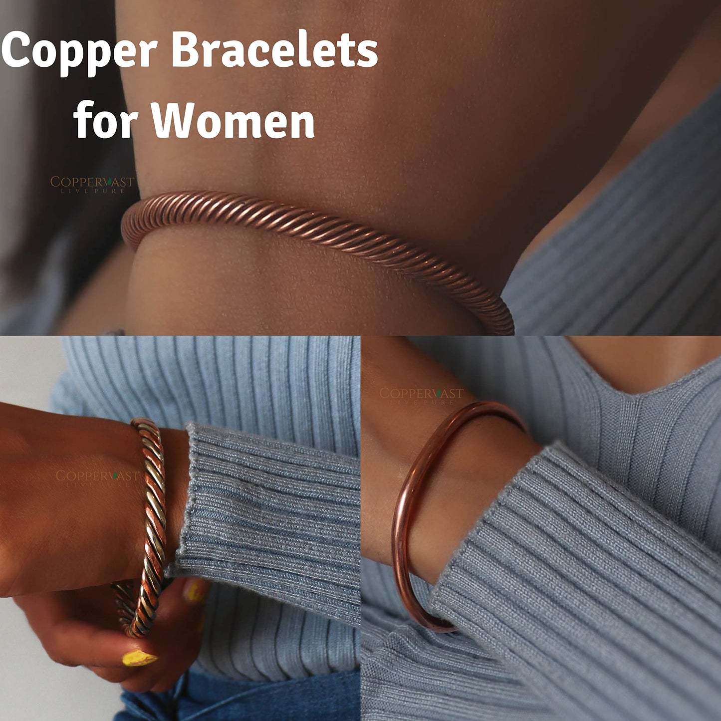 Copper Bracelets- for Men and Women| Set of 3 with Gift Bag |Handmade 100% Copper