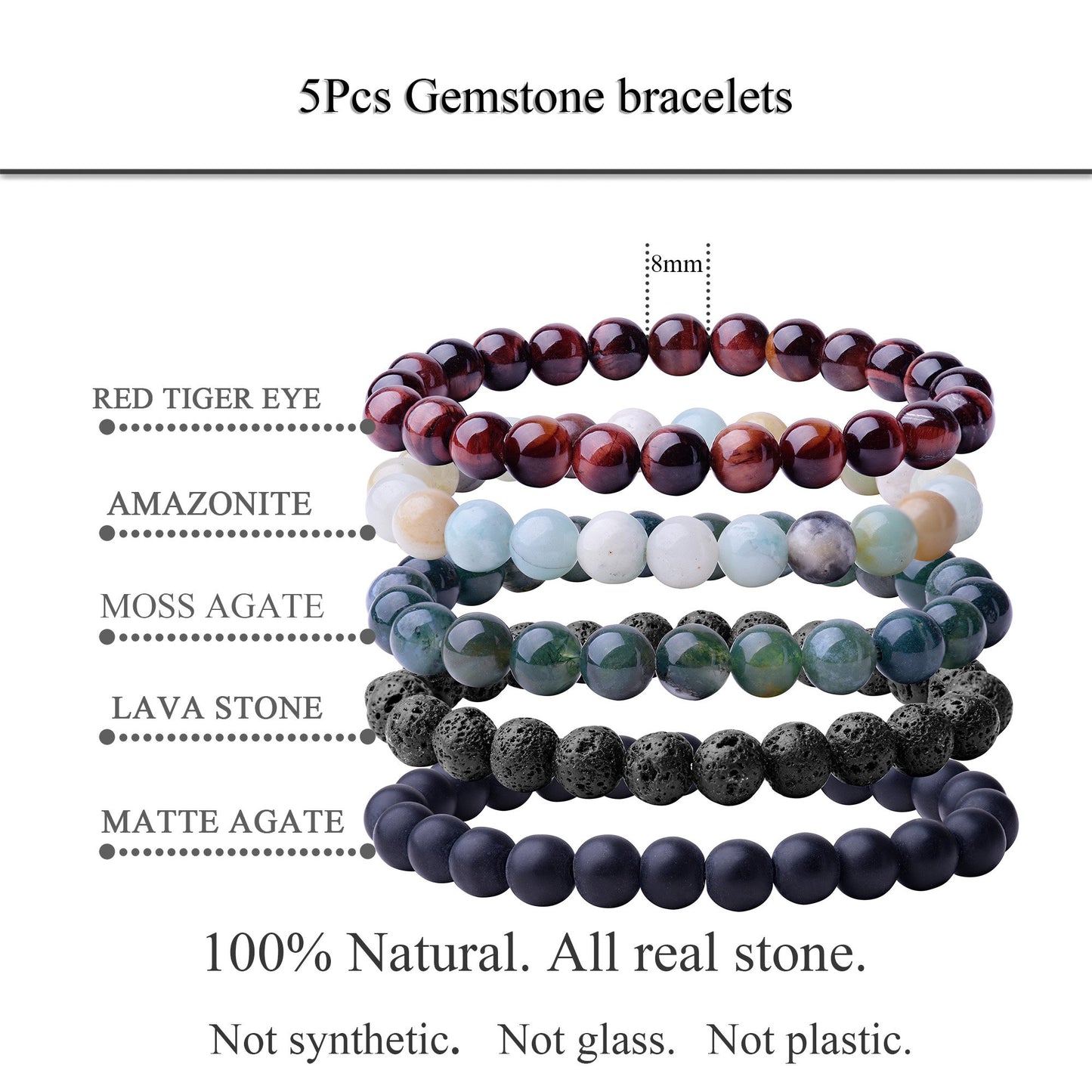 Natural 8mm Gorgeous Semi-Precious Gemstones Healing Crystal Stretch Beaded Bracelet Unisex