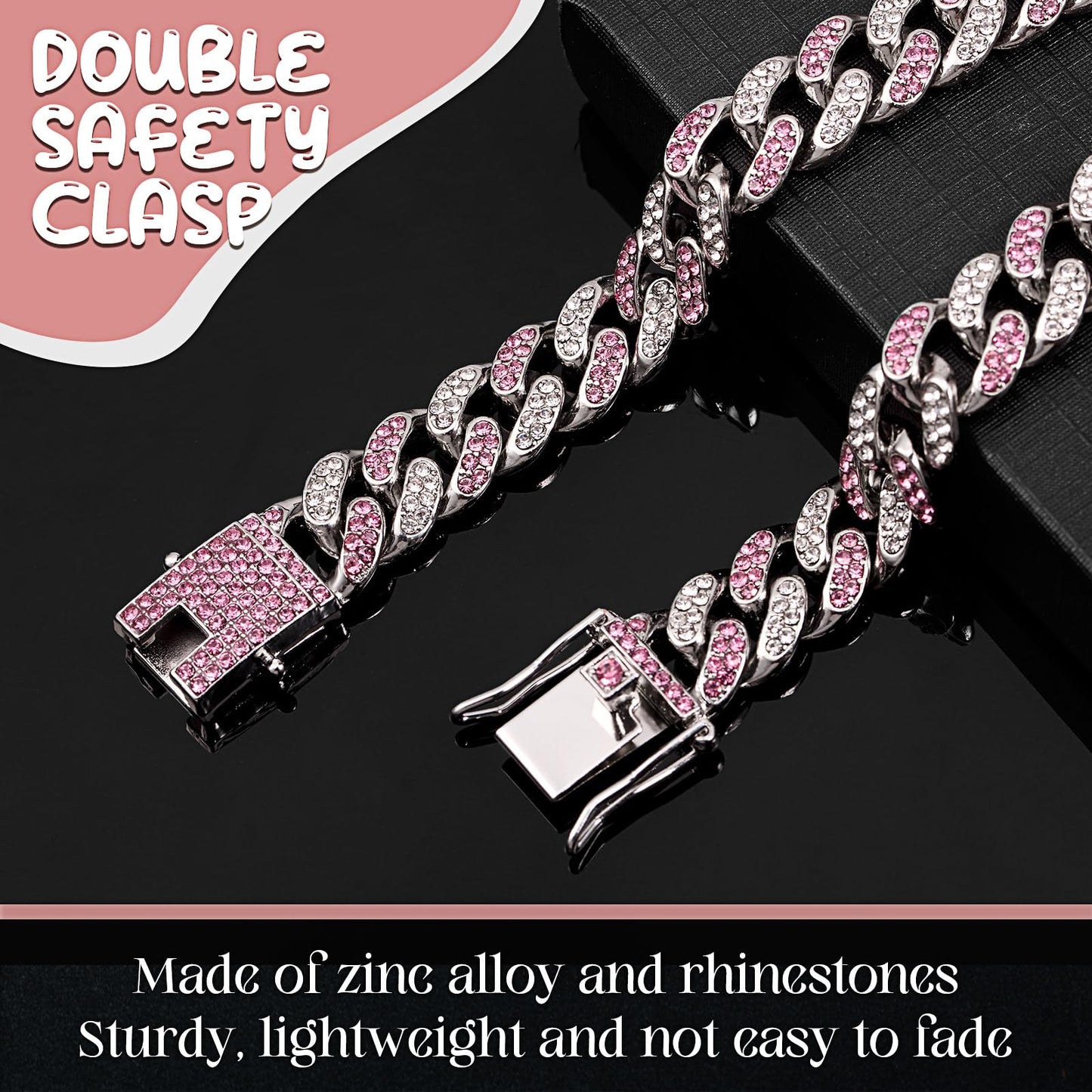 LEIFIDE Pink Crystal Dog Necklace Rose Gold Link Chain Collar for Small, Medium and Large Dogs 8 Inch