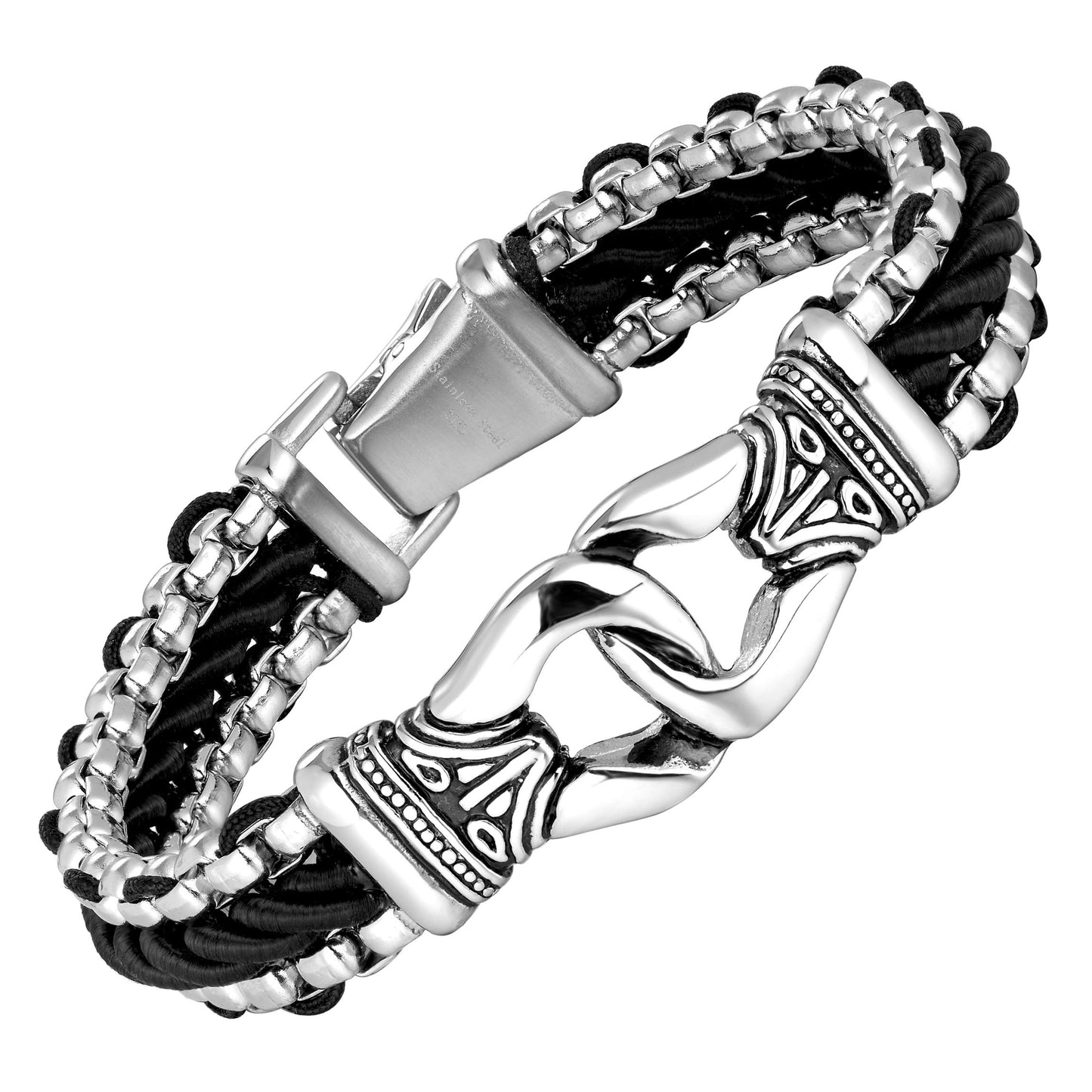 Urban Jewelry Amazing Stainless Steel Men's link Bracelet Silver Black 9 Inch with Necklace Option 21 inch (With Branded Gift Box)