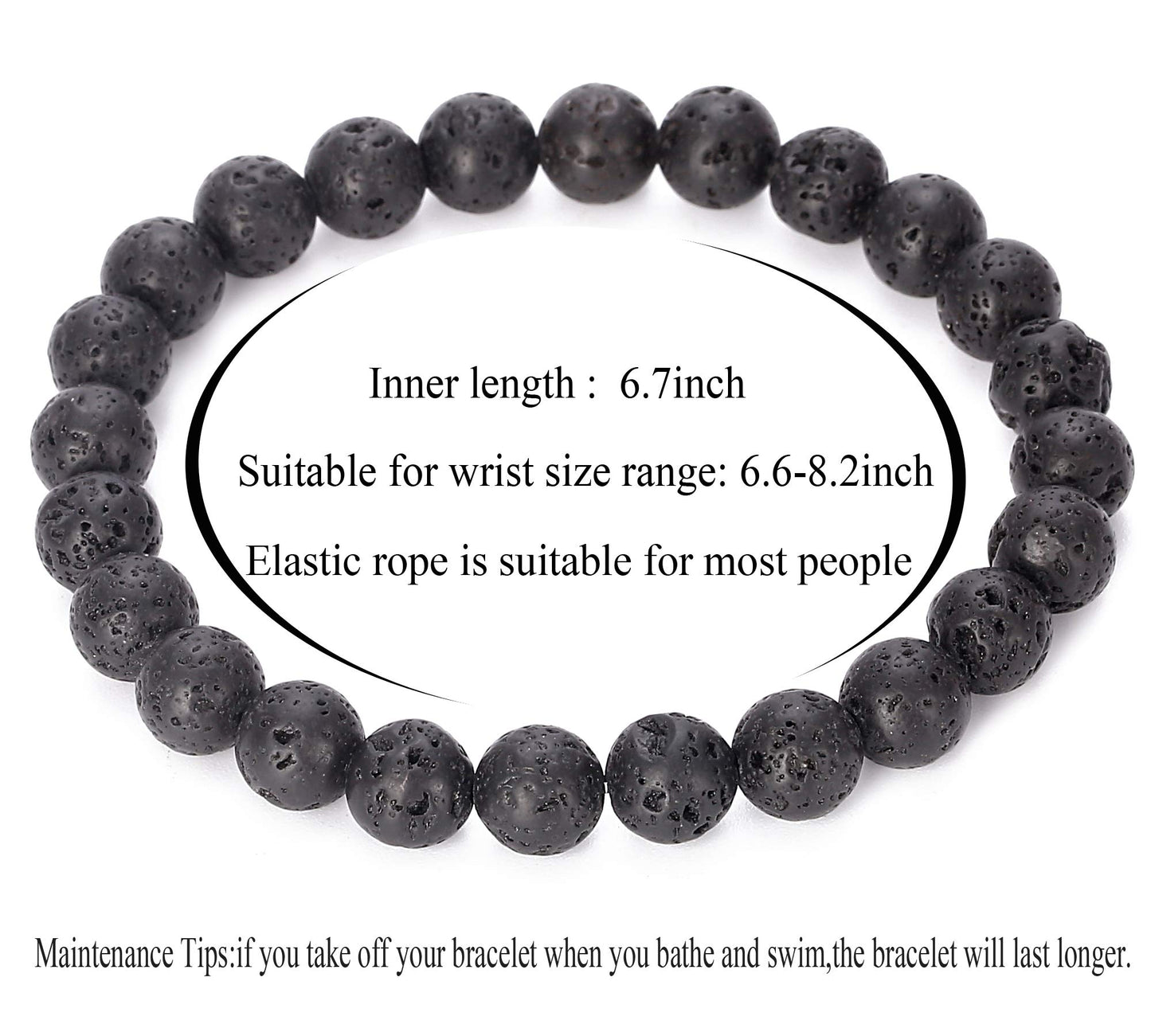 Hamoery Men Women 8mm Natural Stone Lava Rock Diffuser Bracelet Elastic Yoga Agate Beads Bracelet Bangle