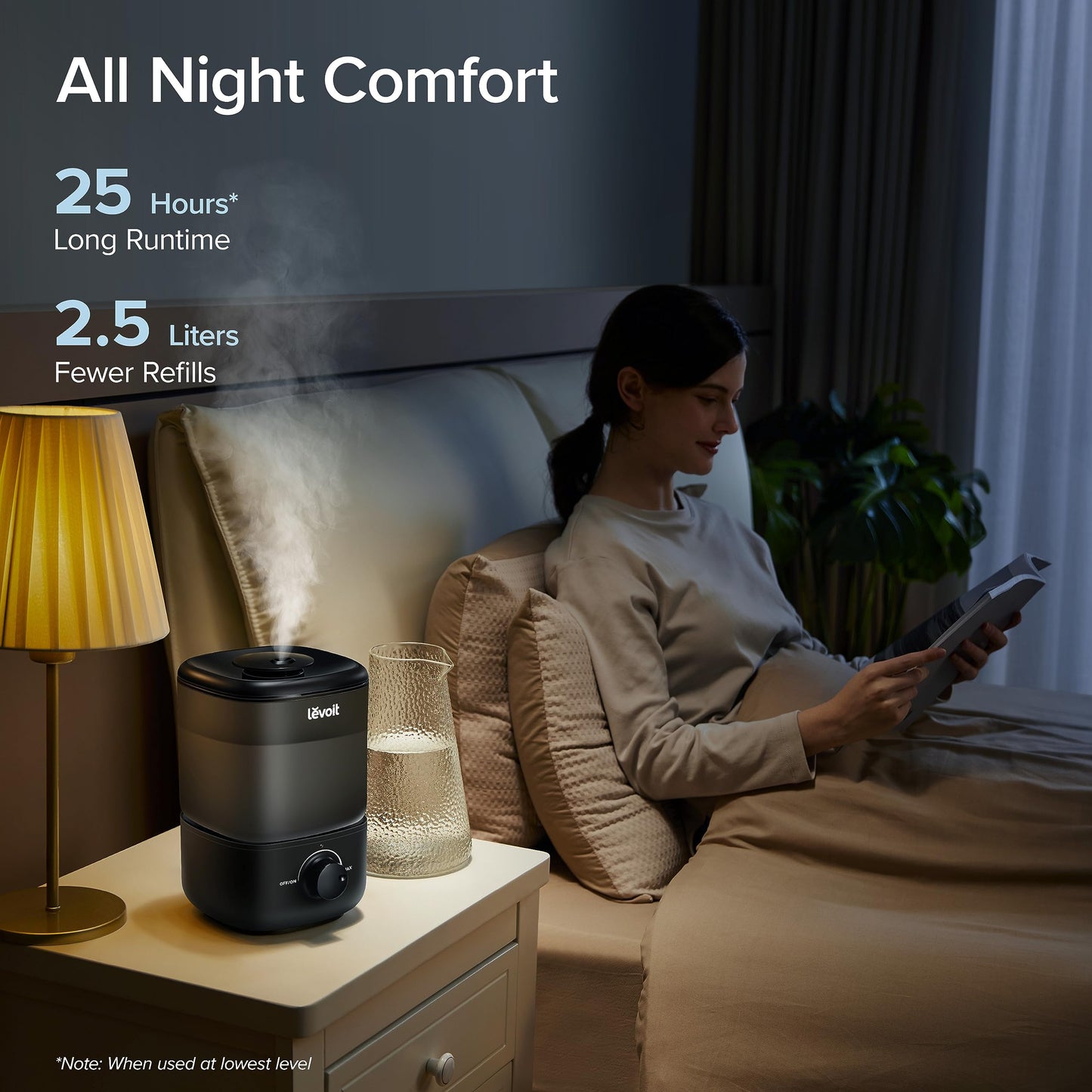 LEVOIT Humidifiers for Bedroom, Quiet (3L Water Tank) Cool Mist Top Fill Essential Oil Diffuser with 25Watt for Home Large Room, 360° Nozzle, Rapid Ultrasonic Humidification for Baby Nursery and Plant
