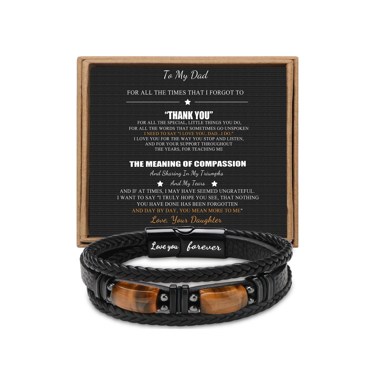 𝗚𝗶𝗳𝘁𝘀 𝗳𝗼𝗿 𝗠𝗲𝗻 𝗟𝗲𝗮𝘁𝗵𝗲𝗿 𝗕𝗿𝗮𝗰𝗲𝗹𝗲𝘁 With Tigers Eye, Father's Day Christmas Anniversary Birthday Gifts for Son Husband Grandson Boyfriend Brother Dad Love You Forever Bracelets for Men