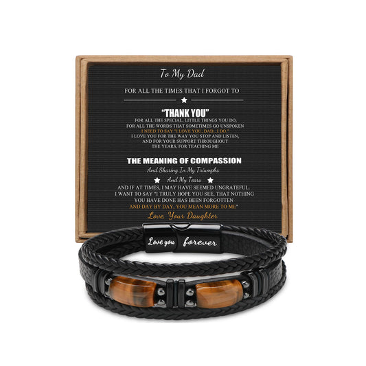 𝗚𝗶𝗳𝘁𝘀 𝗳𝗼𝗿 𝗠𝗲𝗻 𝗟𝗲𝗮𝘁𝗵𝗲𝗿 𝗕𝗿𝗮𝗰𝗲𝗹𝗲𝘁 With Tigers Eye, Father's Day Christmas Anniversary Birthday Gifts for Son Husband Grandson Boyfriend Brother Dad Love You Forever Bracelets for Men