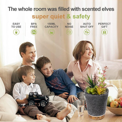 Essential Oil Diffuser, Lavender Plant Potted Aromatherapy Diffuser, 150ml Cold Mist humidifier, Super Quiet and Waterless auto Shut Off, ultrasonic Oil Diffuser for Home Office