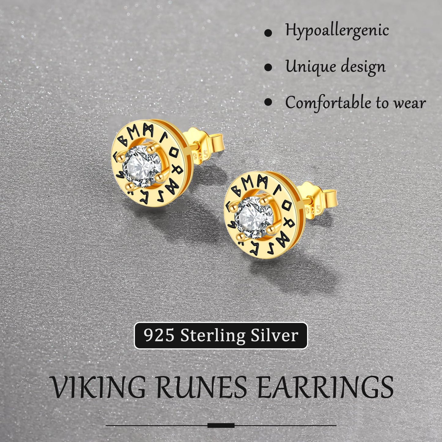 Odinstone Viking Earrings for Men Women, Norse Viking Hoop Earrings Rune Hollow-Carved Design 925 Sterling Silver Huggie Hoops Earrings Jewelry Gift