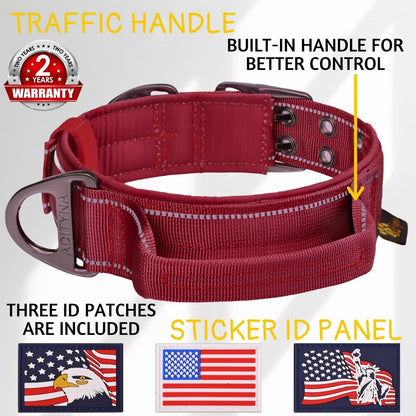 ADITYNA - Heavy Duty Dog Collar with Handle - Thick Dog Collar for Large Dogs - Wide, Reflective, Tactical, Soft Neoprene Padded - Perfect Dog Collar for Training and Walking