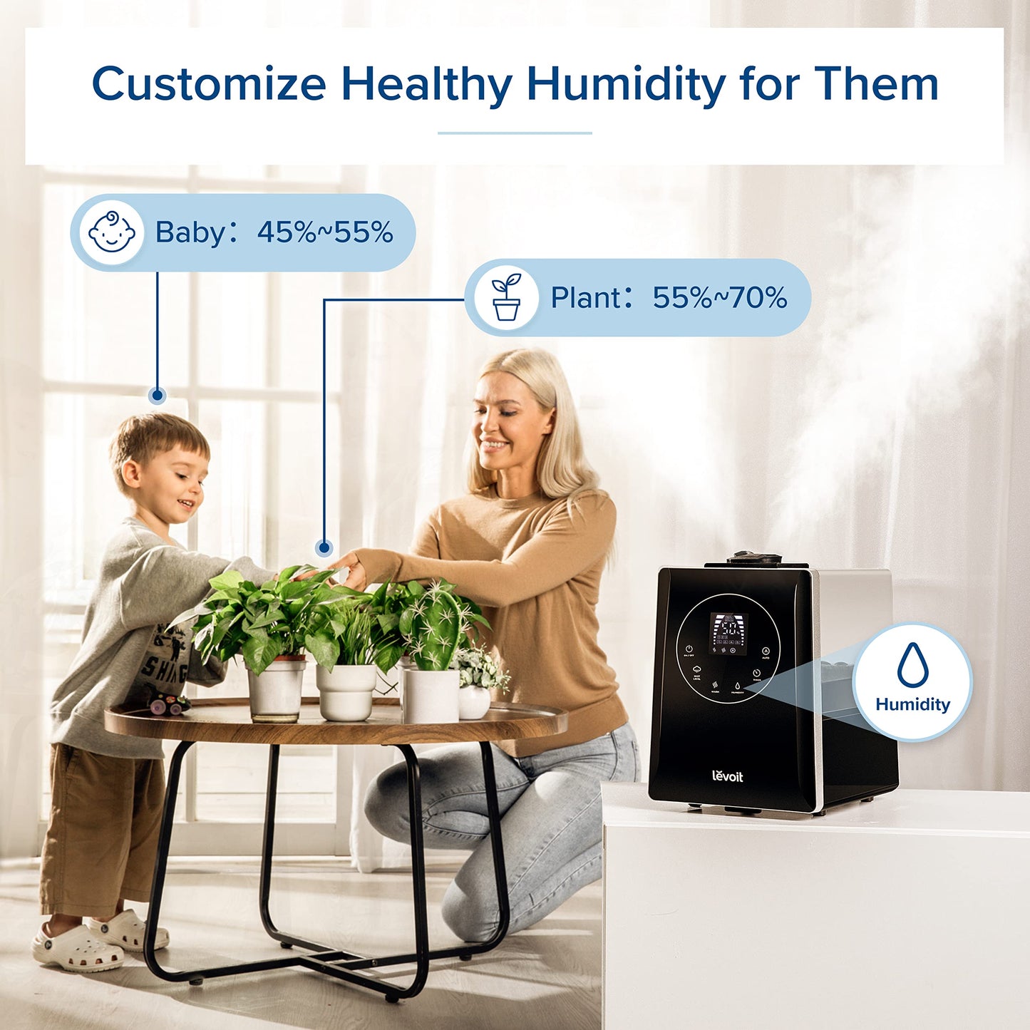 LEVOIT Humidifiers for Bedroom, Quiet (3L Water Tank) Cool Mist Top Fill Essential Oil Diffuser with 25Watt for Home Large Room, 360° Nozzle, Rapid Ultrasonic Humidification for Baby Nursery and Plant
