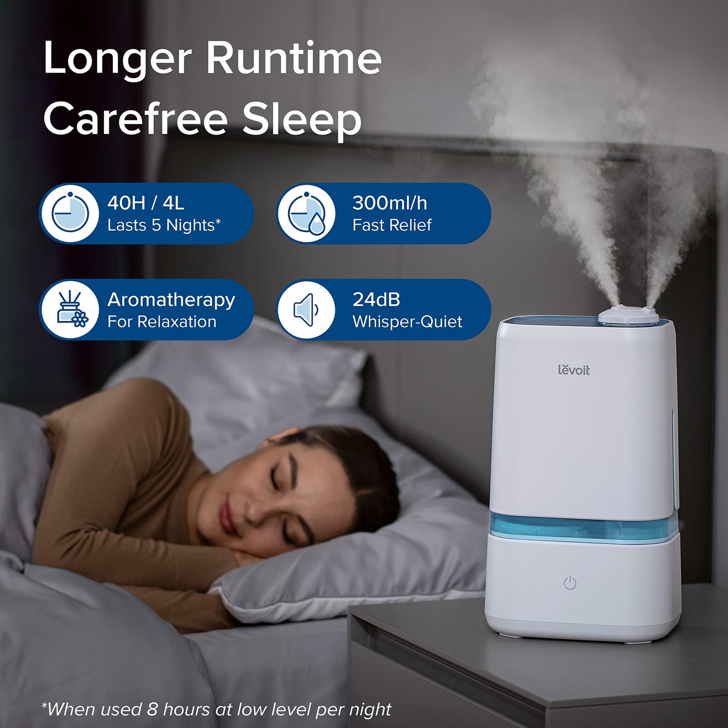 LEVOIT Humidifiers for Bedroom, Quiet (3L Water Tank) Cool Mist Top Fill Essential Oil Diffuser with 25Watt for Home Large Room, 360° Nozzle, Rapid Ultrasonic Humidification for Baby Nursery and Plant