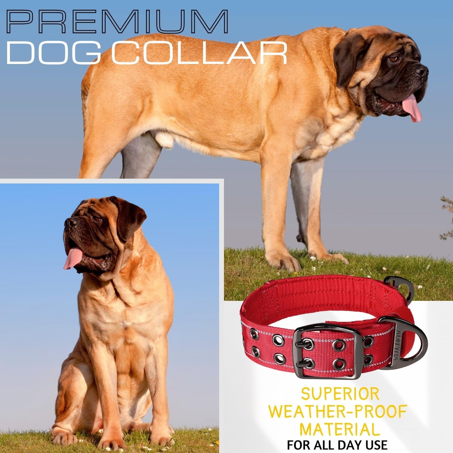 ADITYNA - Heavy Duty Dog Collar with Handle - Thick Dog Collar for Large Dogs - Wide, Reflective, Tactical, Soft Neoprene Padded - Perfect Dog Collar for Training and Walking