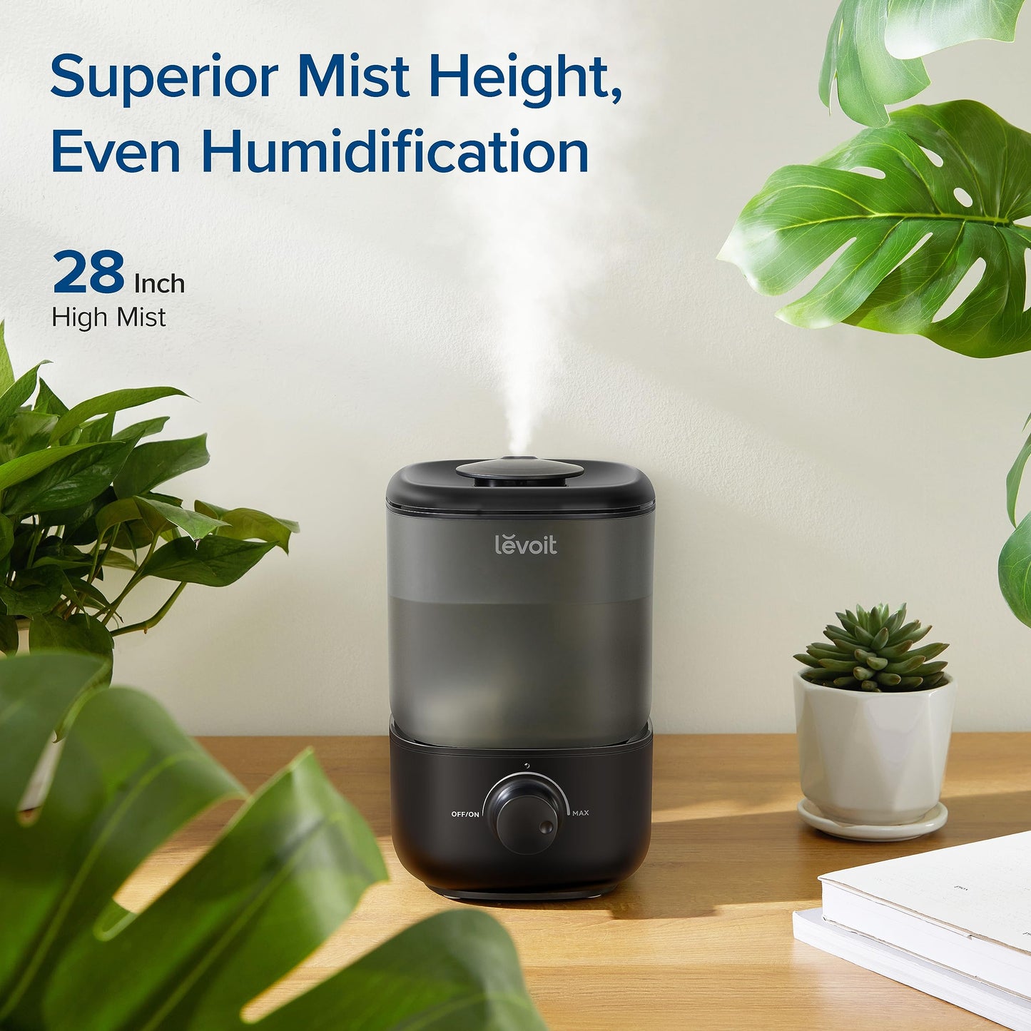 LEVOIT Humidifiers for Bedroom, Quiet (3L Water Tank) Cool Mist Top Fill Essential Oil Diffuser with 25Watt for Home Large Room, 360° Nozzle, Rapid Ultrasonic Humidification for Baby Nursery and Plant
