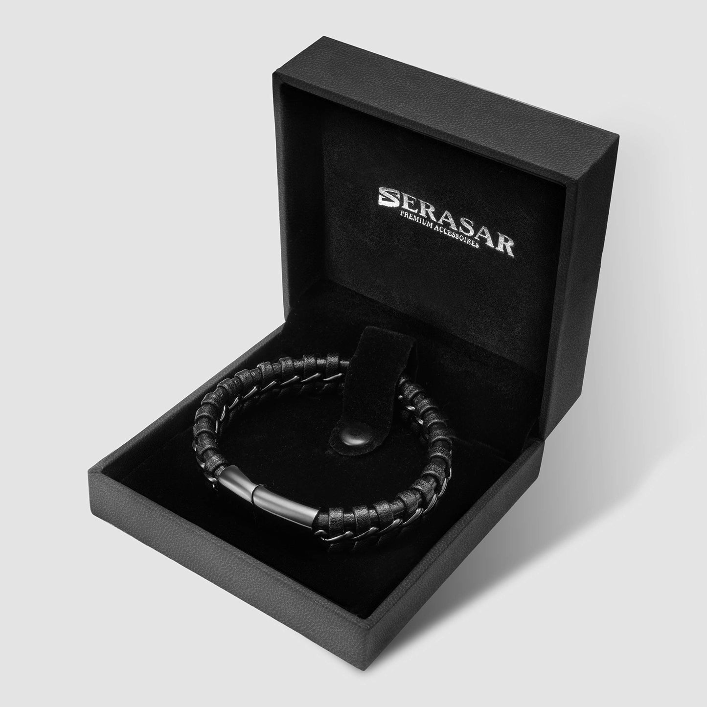 SERASAR Premium Leather Bracelet Men | Stainless Steel Magnetic Clasp | Three Colors | Jewelry Box Included