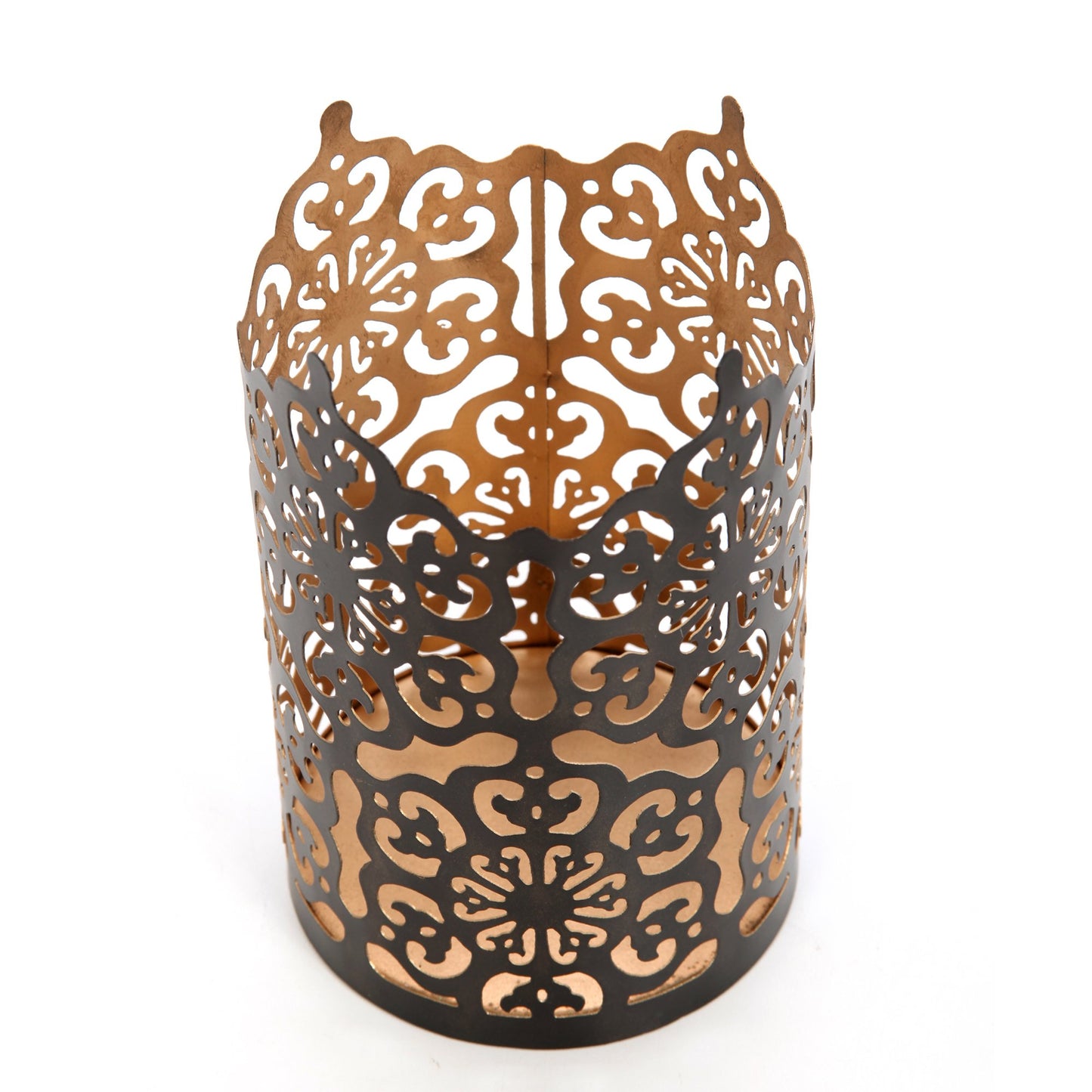 Hosley 4.5" High Black (Gold Inside) Metal Jar Holder Candle Sleeve. Candle Holder, Votive, Tea Light Lanterns Use with Tealights. Ideal Gift for Weddings, Parties, Spa and Aromatherapy O6