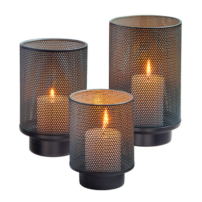 Metal Candle Holders for Jar Candles Set of 3,Hurricane Candle Holder for Pillar Candles Votives,Black and Gold Vintage Candlesticks for Table Centerpiece Home Decor
