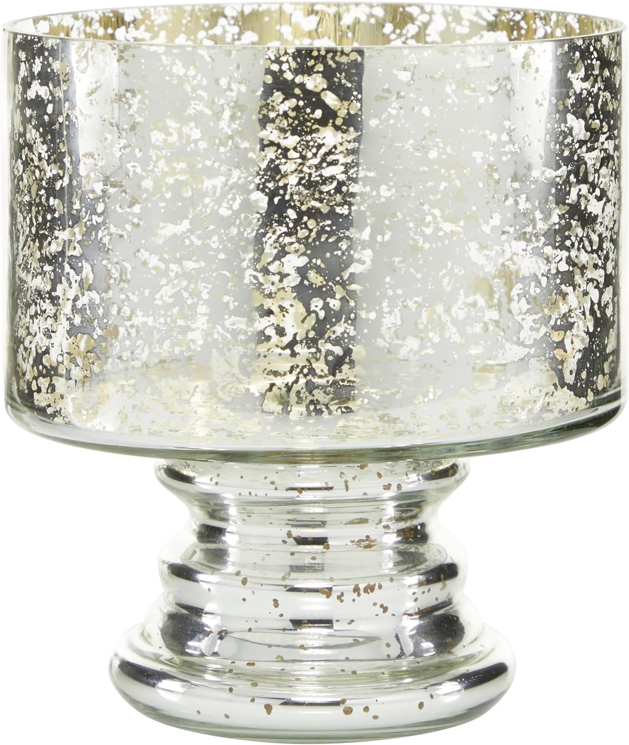 Deco 79 Glass Handmade Turned Style Pillar Hurricane Lamp with Faux Mercury Glass finish, 6" x 6" x 7", Silver