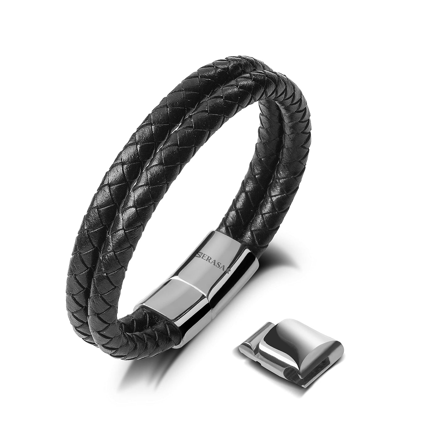 SERASAR Premium Leather Bracelet Men | Stainless Steel Magnetic Clasp | Three Colors | Jewelry Box Included